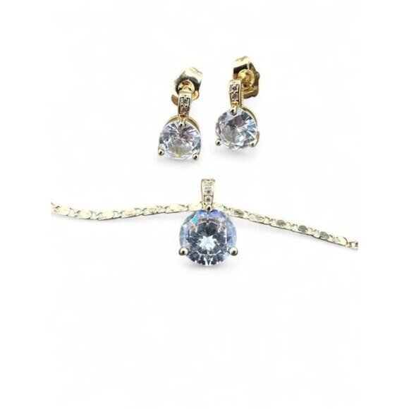 18K Gold Plated Necklace & Earrings Set | Cubic Zirconia | 18โ Chain - Picture 8 of 9